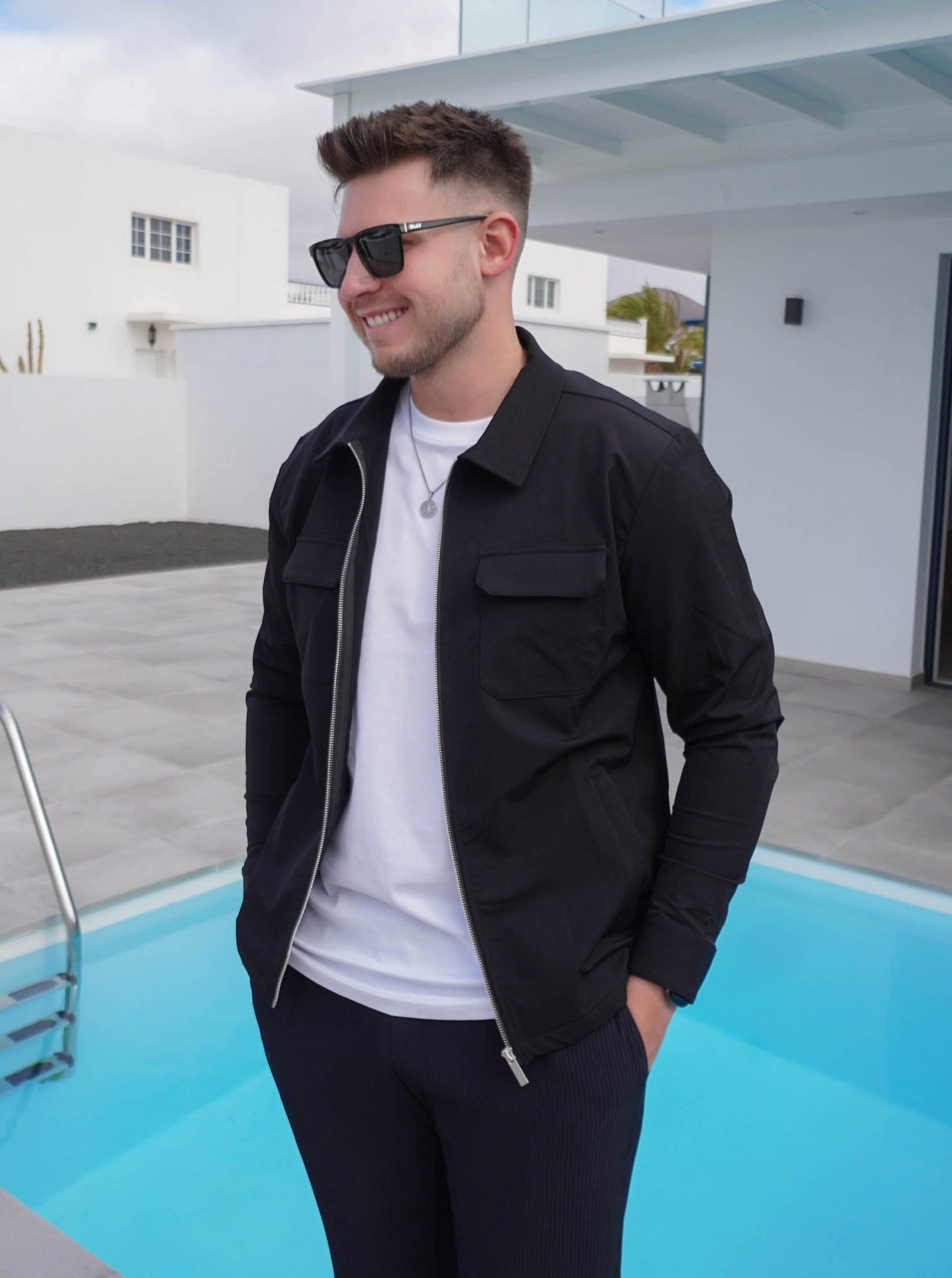 Tech Stretch Cargo Jacket In Black