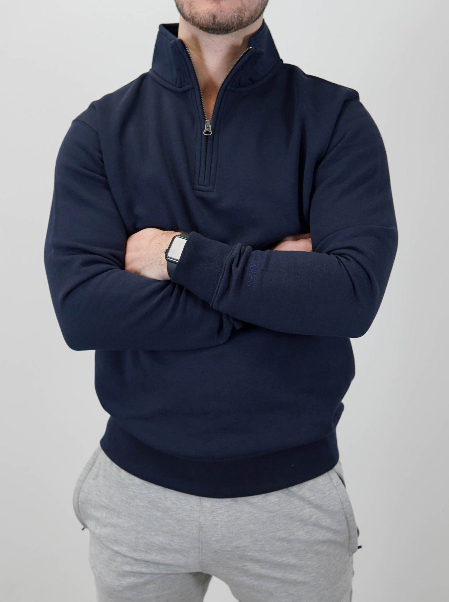 Essential Quarter Zip Sweatshirt In Navy Blue