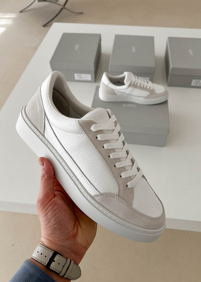 Premium Leather Trainer In White/Stone