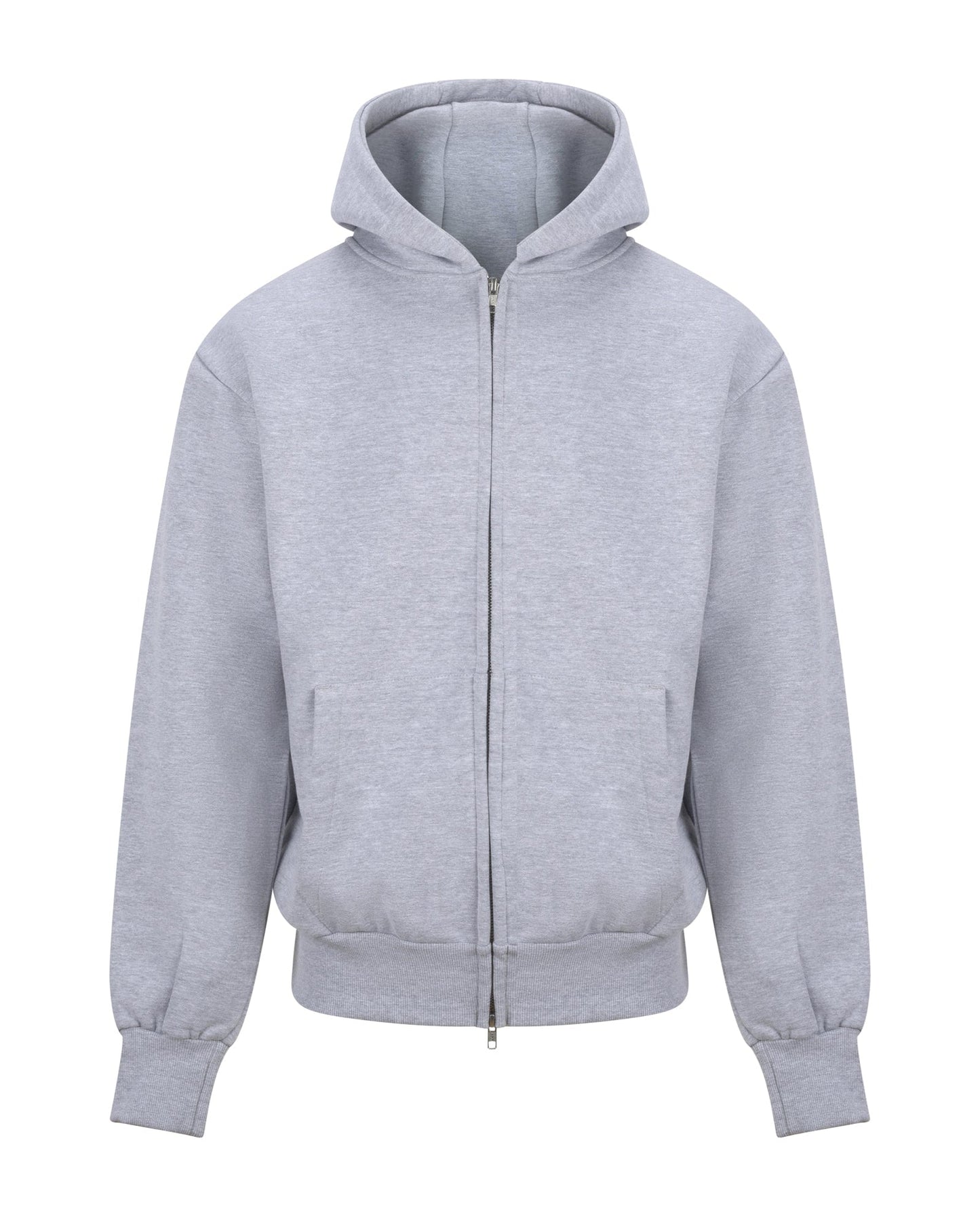 Premium Relaxed Zip Hoodie In Heather Grey