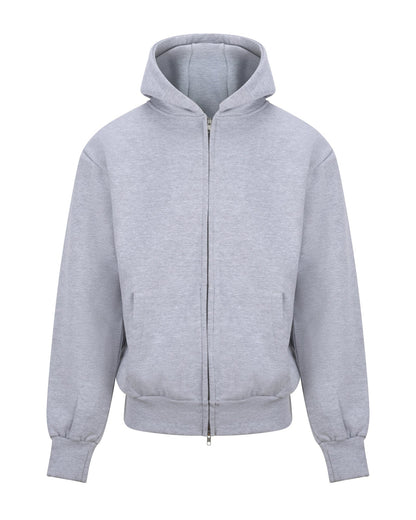 Premium Relaxed Zip Hoodie In Heather Grey