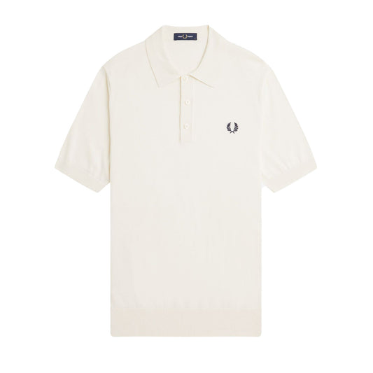 Fred Perry Cotton Knitted Polo Shirt Ecru