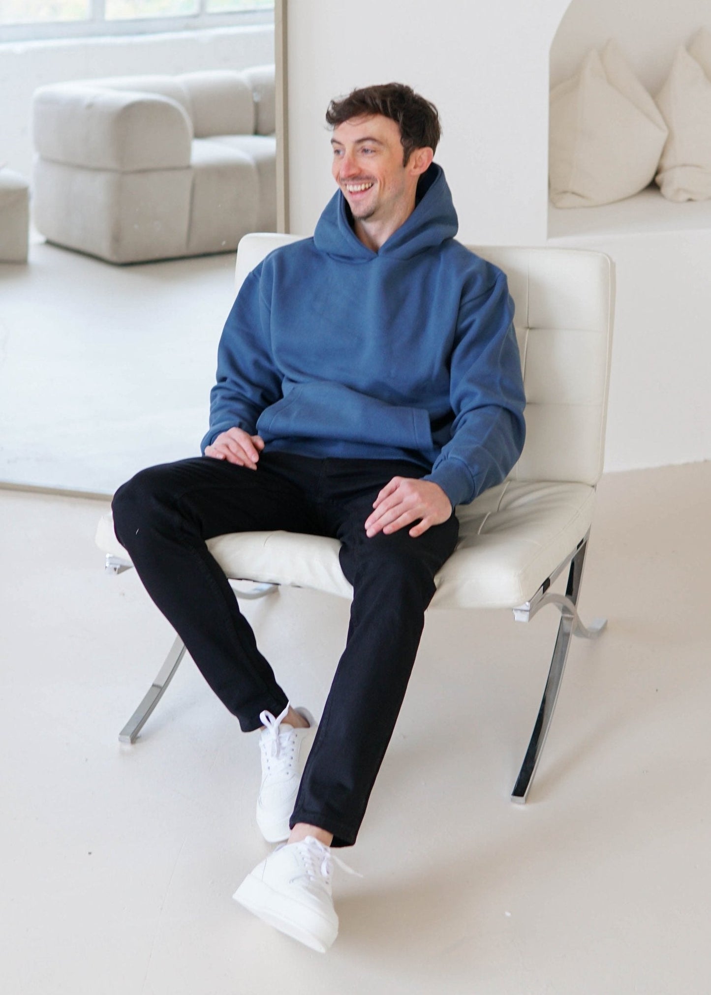 Premium Relaxed Hoodie In Teal Blue