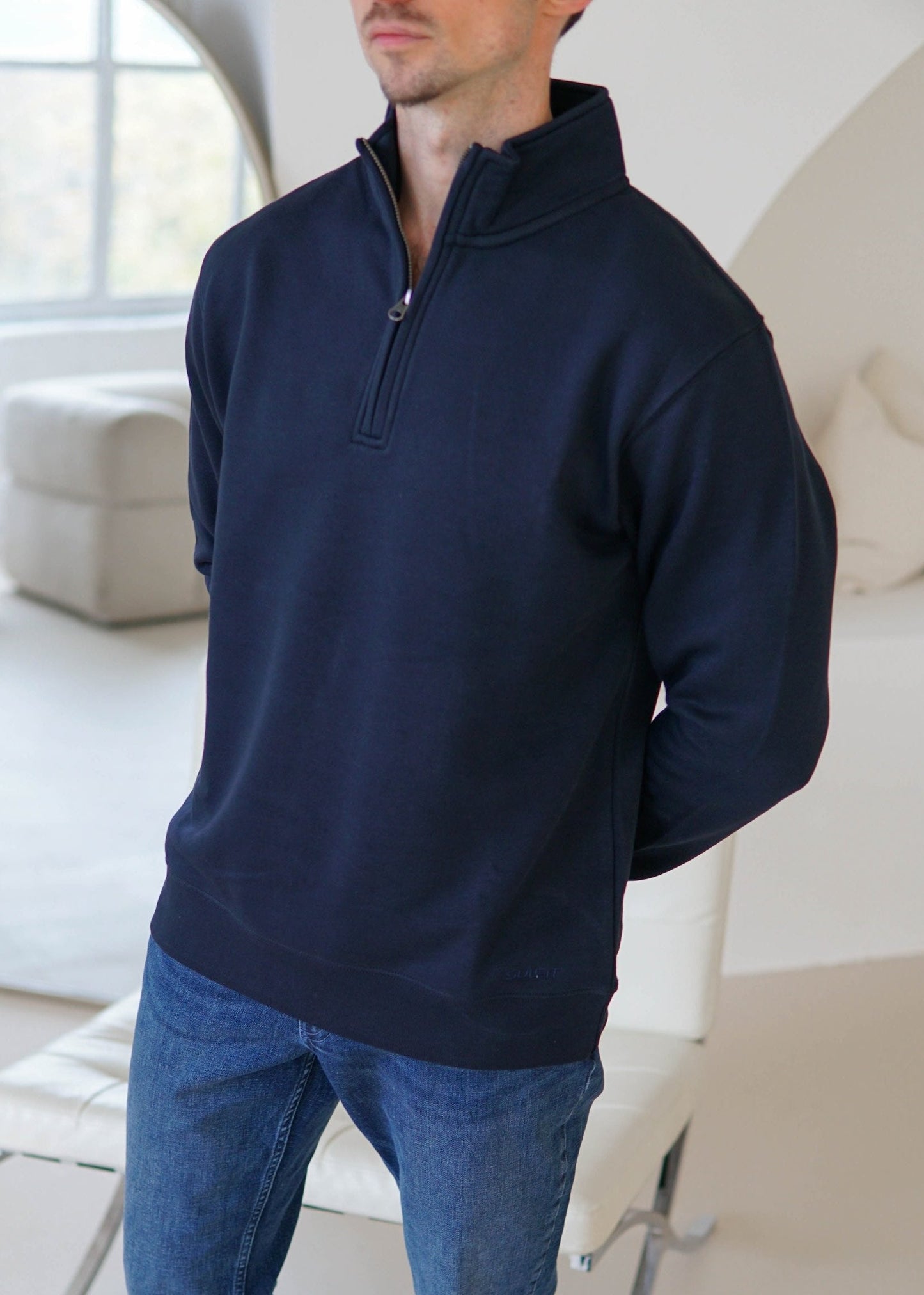 Essential Quarter Zip Sweatshirt In Navy Blue