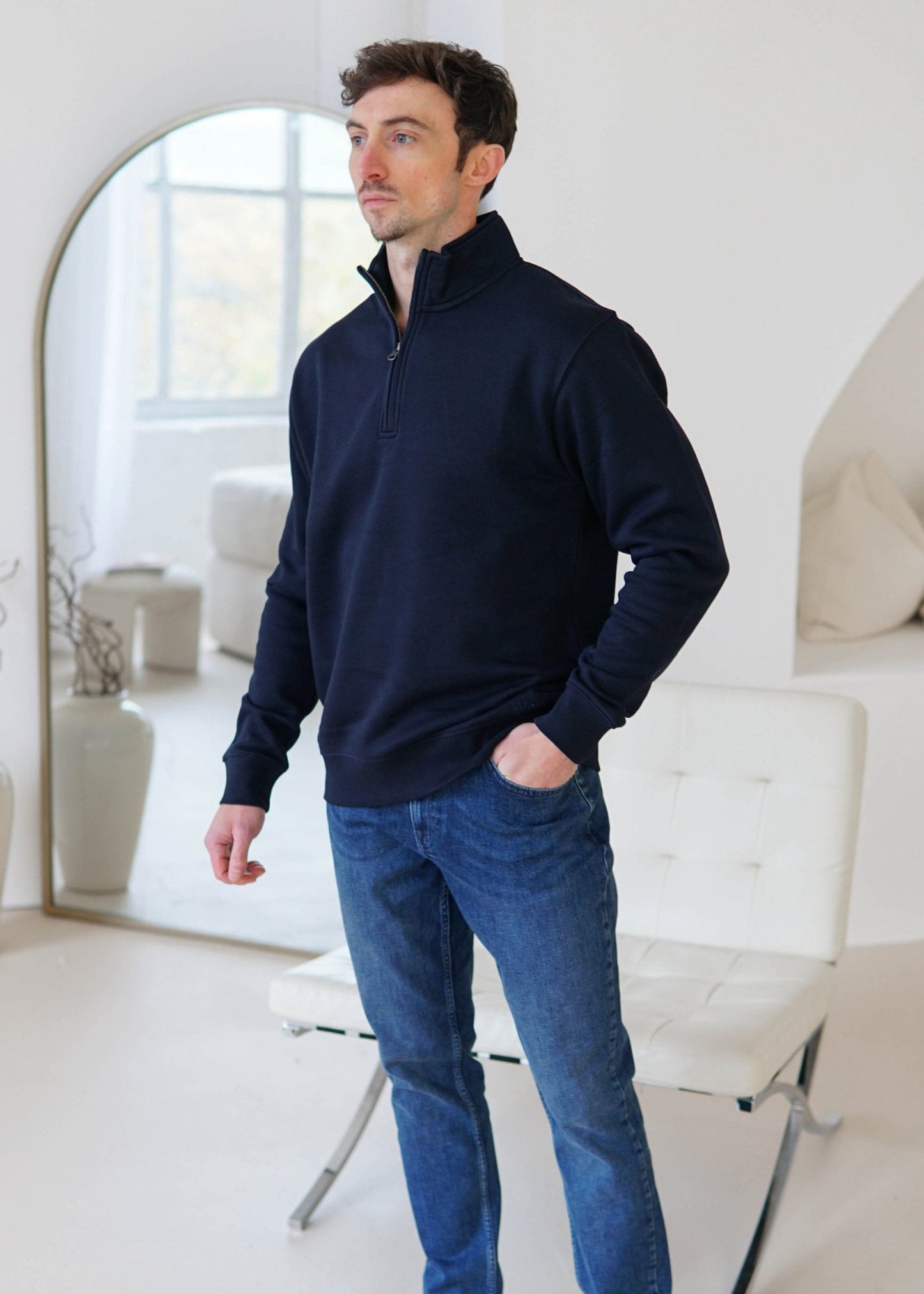 Essential Quarter Zip Sweatshirt In Navy Blue
