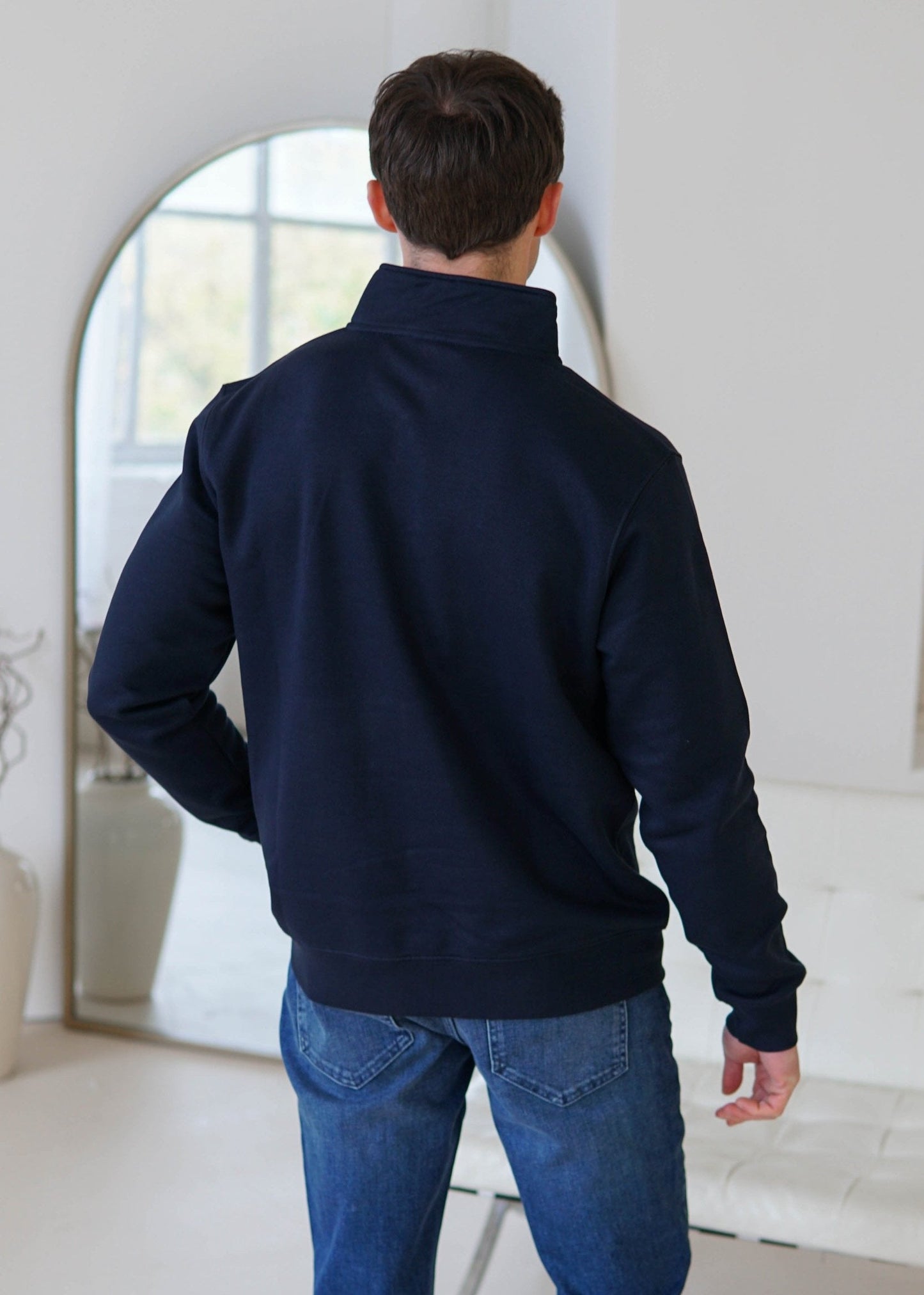 Essential Quarter Zip Sweatshirt In Navy Blue