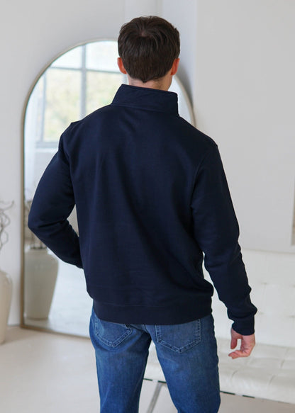 Essential Quarter Zip Sweatshirt In Navy Blue