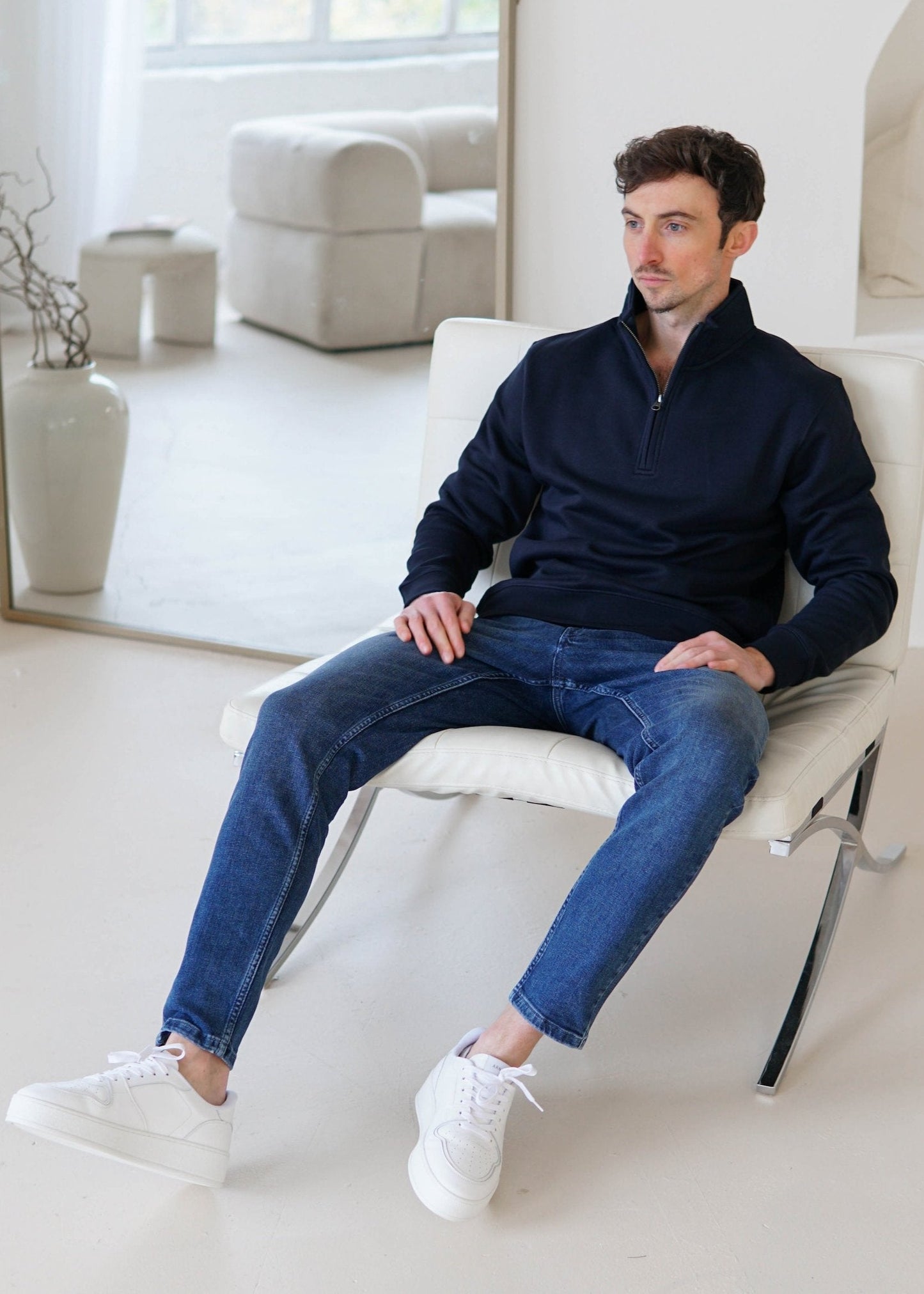 Essential Quarter Zip Sweatshirt In Navy Blue