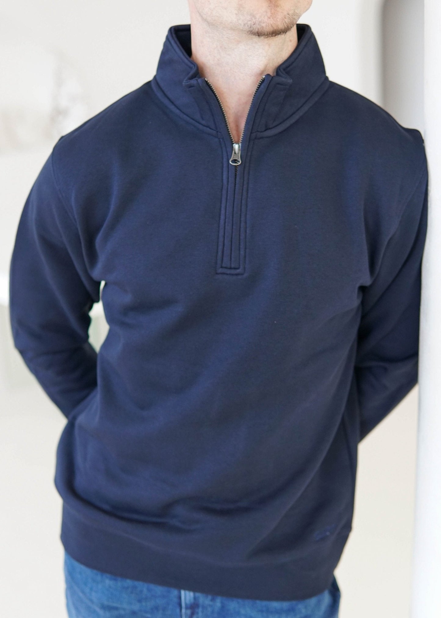 Essential Quarter Zip Sweatshirt In Navy Blue