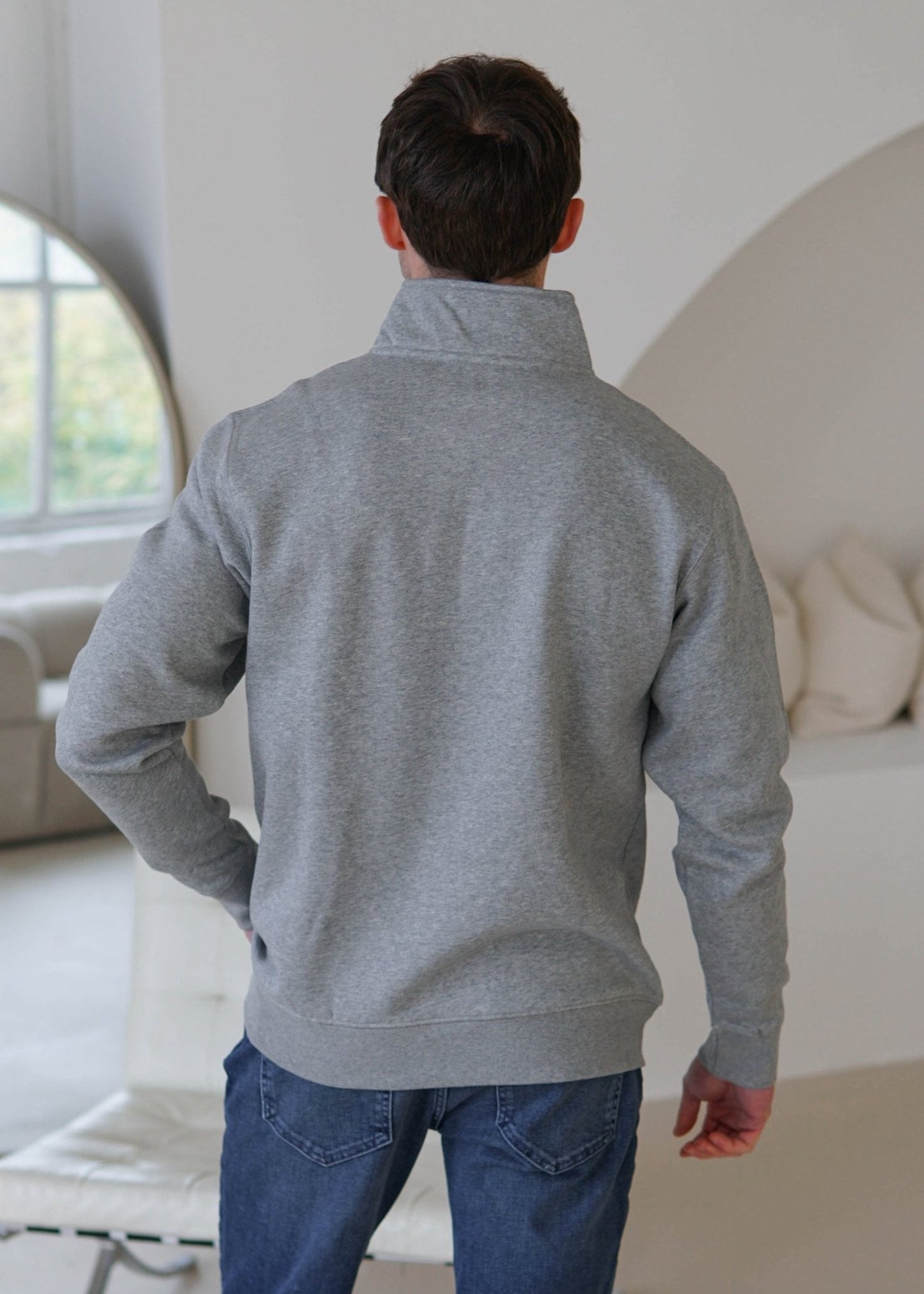 Essential Quarter Zip Sweatshirt In Heather Grey