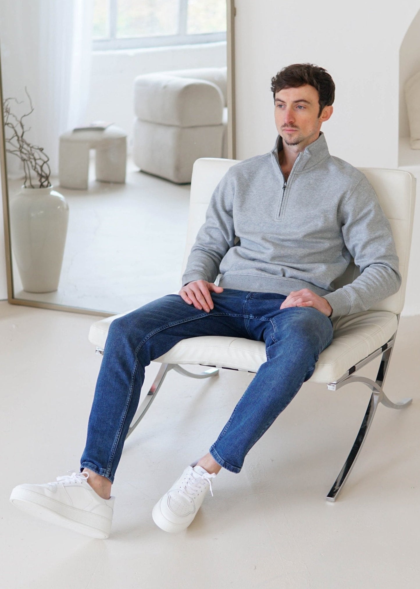 Essential Quarter Zip Sweatshirt In Heather Grey