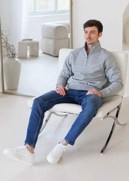 Essential Quarter Zip Sweatshirt In Heather Grey