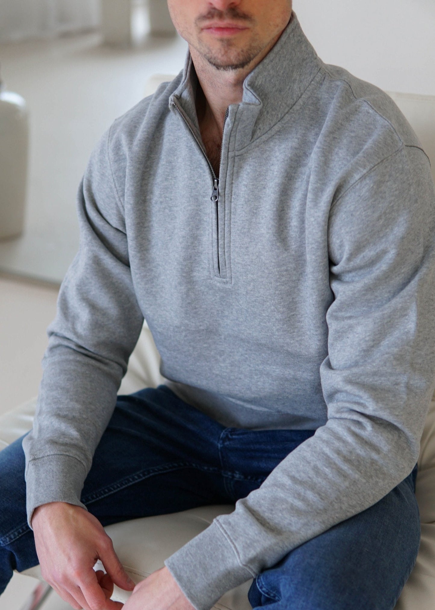 Essential Quarter Zip Sweatshirt In Heather Grey