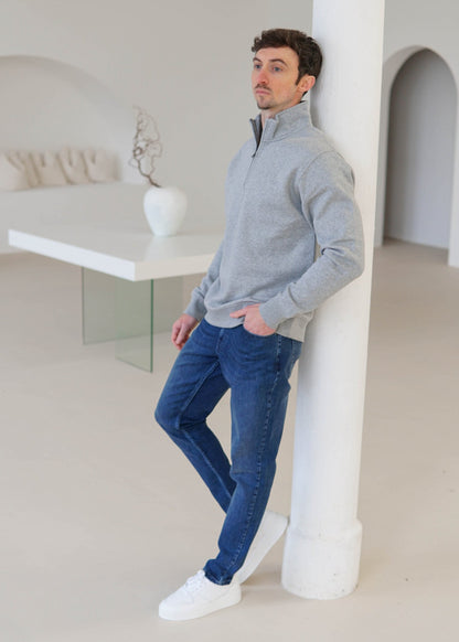Essential Quarter Zip Sweatshirt In Heather Grey
