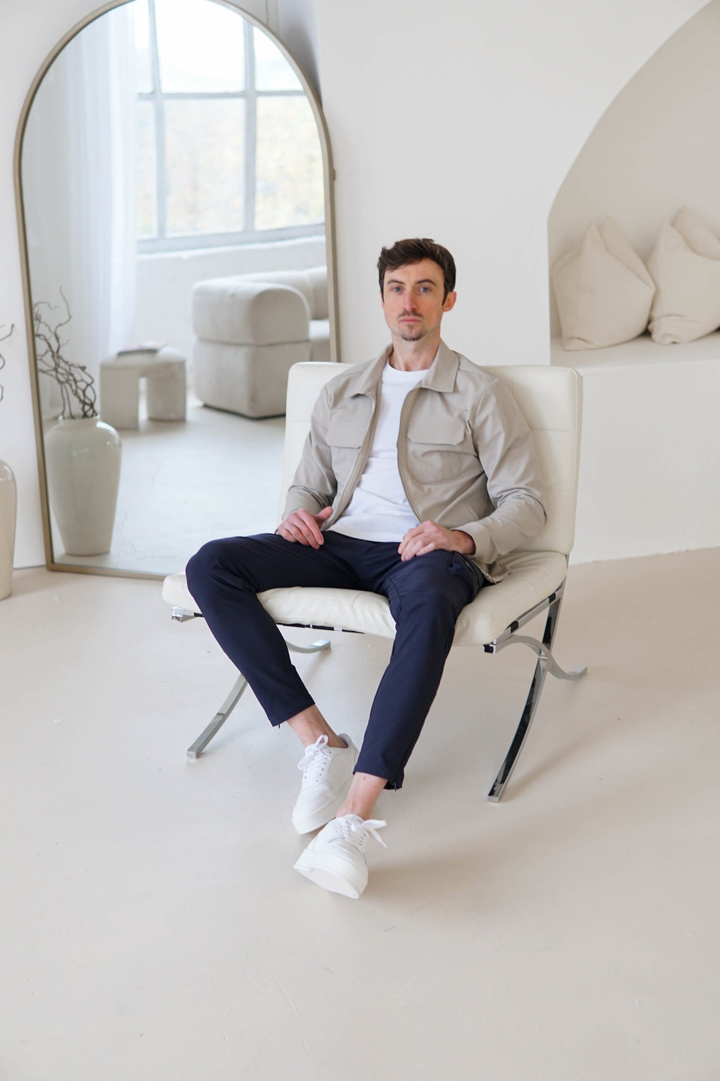 Tech Stretch Cargo Jacket In Stone