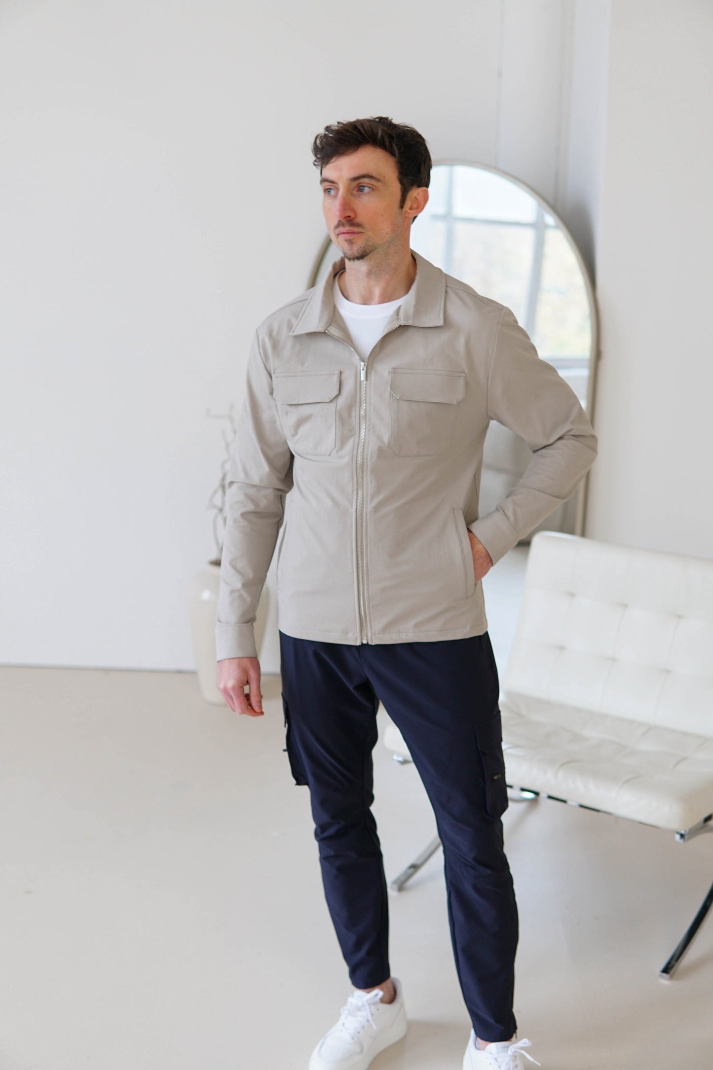 Tech Stretch Cargo Jacket In Stone