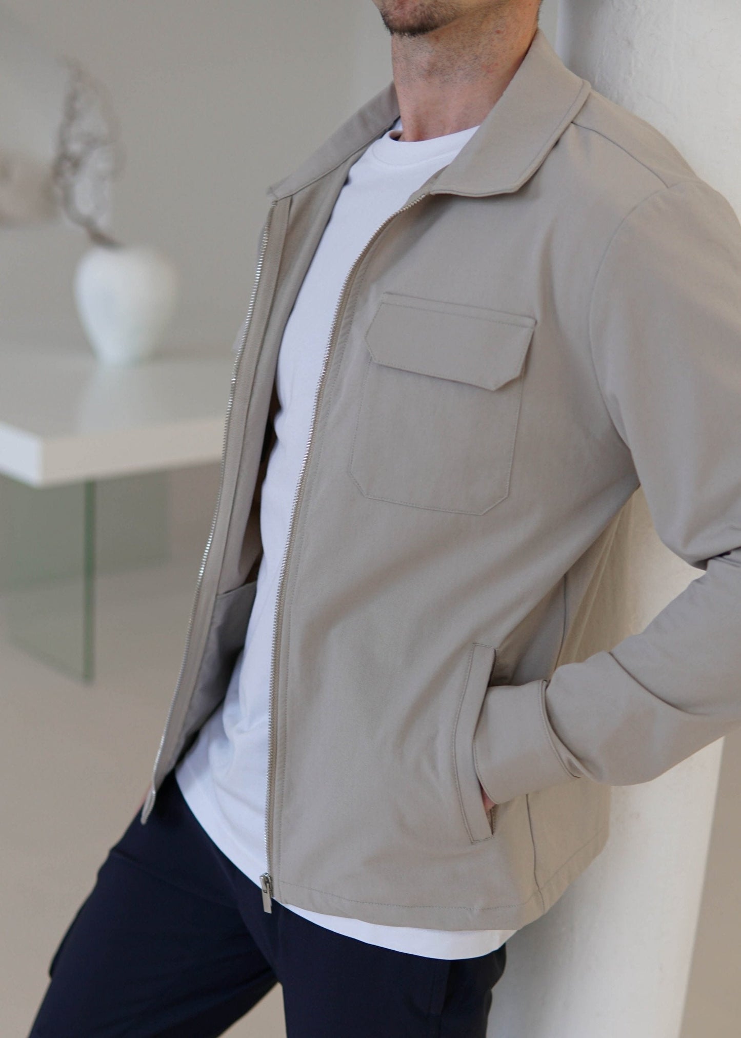 Tech Stretch Cargo Jacket In Stone