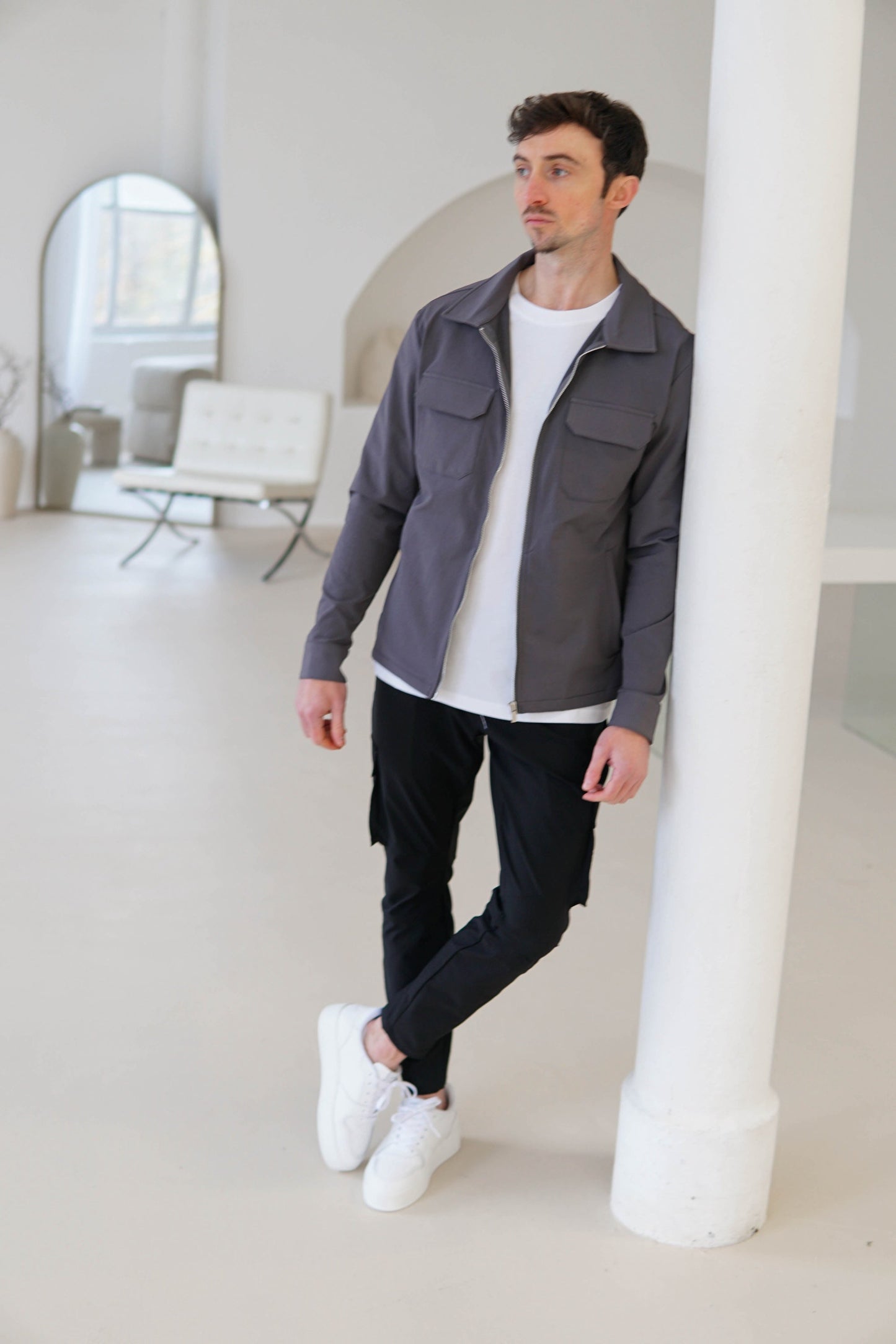Tech Stretch Cargo Jacket In Charcoal