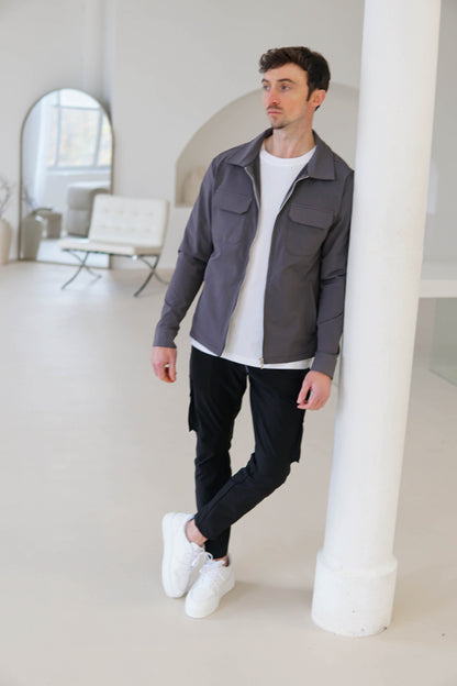 Tech Stretch Cargo Jacket In Charcoal