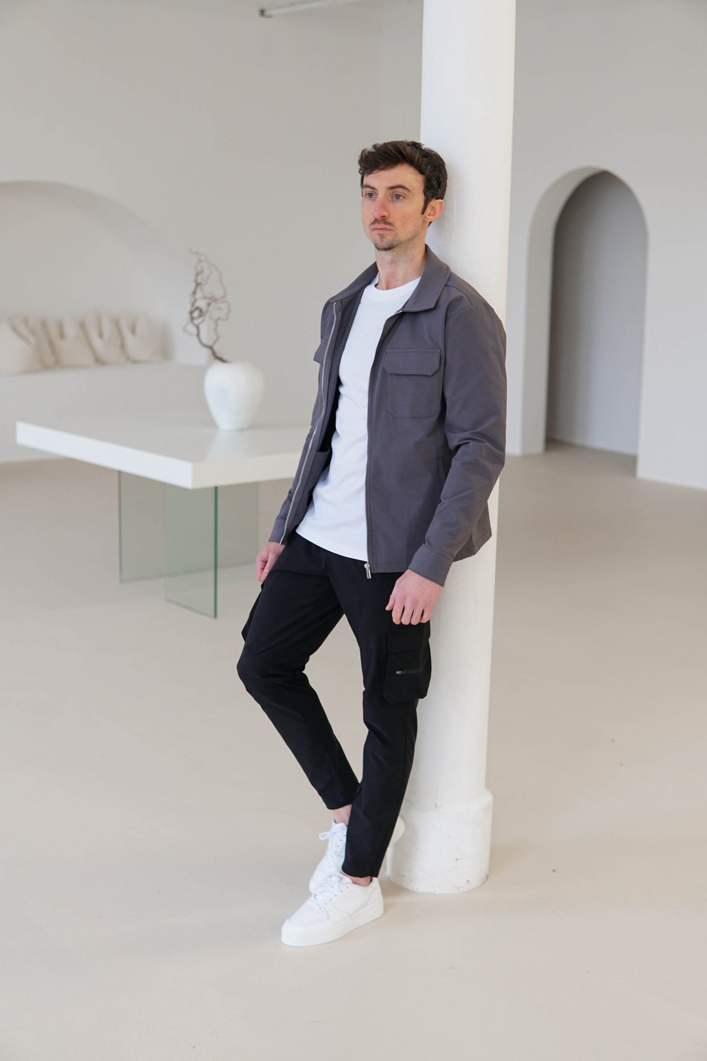 Tech Stretch Cargo Jacket In Charcoal