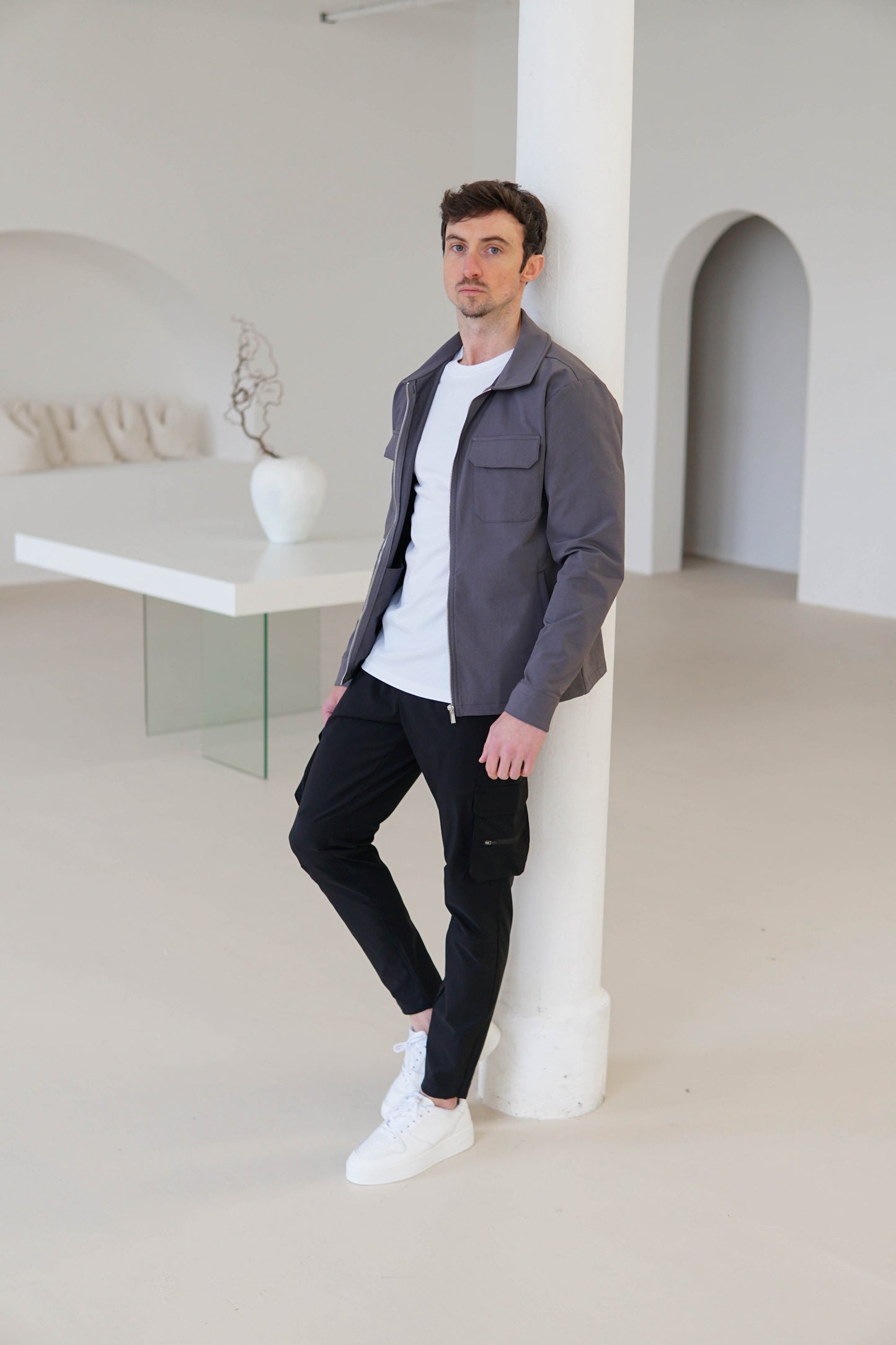 Tech Stretch Cargo Jacket In Charcoal