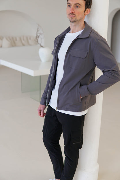 Tech Stretch Cargo Jacket In Charcoal