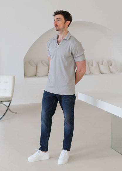 Luxe Open Collar Polo Shirt In Grey