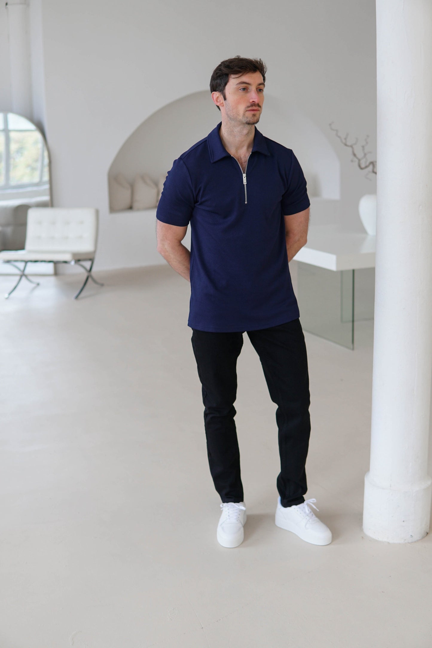Luxe Zip Polo Shirt In Navy