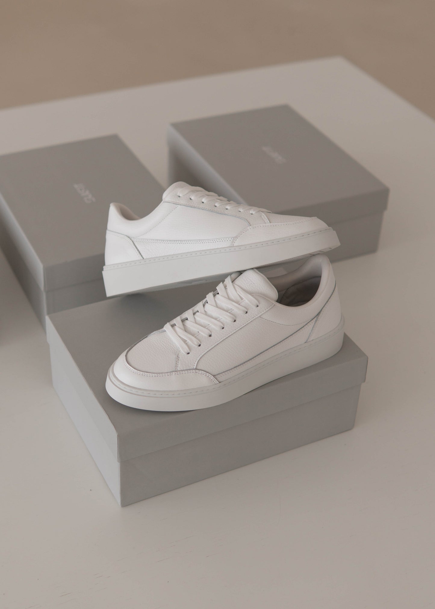 Premium Leather Trainer In Triple White