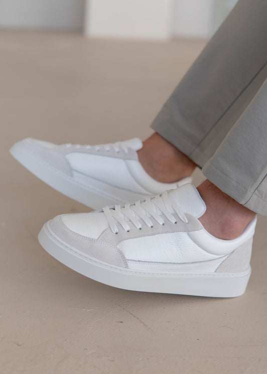 Premium Leather Trainer In White/Stone