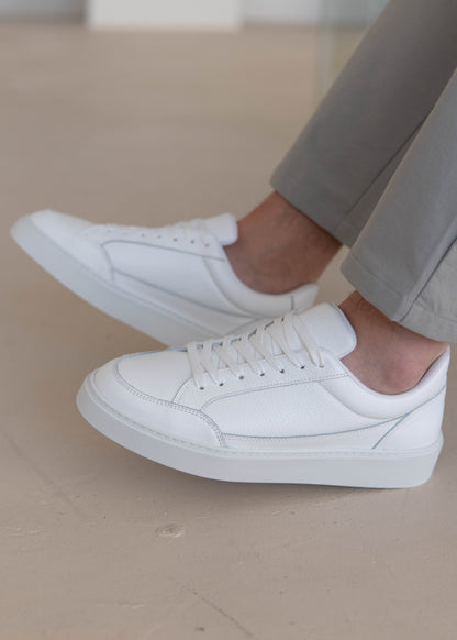 Premium Leather Trainer In Triple White