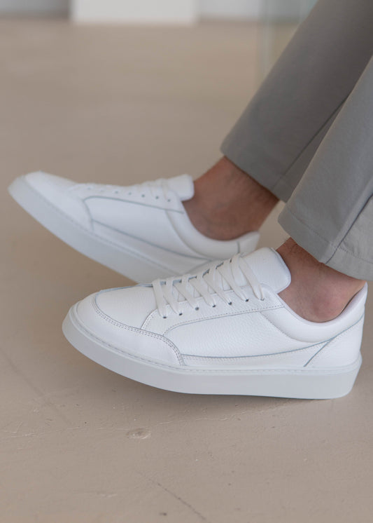 Premium Leather Trainer In Triple White