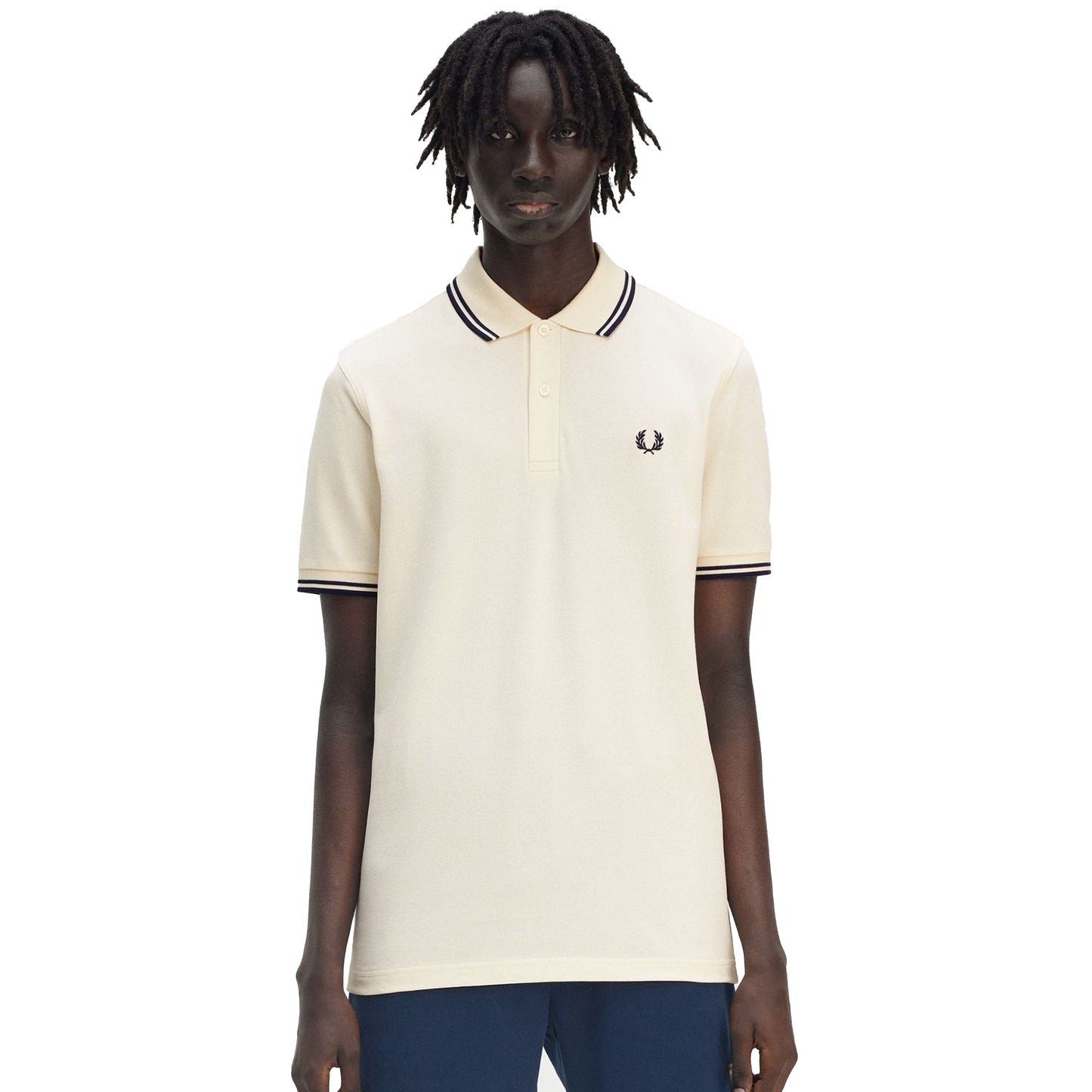 Fred Perry Twin Tipped Polo Shirt Ecru/Tennis Blue